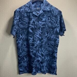 Prana Men Aztec Blue Printed Collared Short Sleeves Button Down Shirt Size S